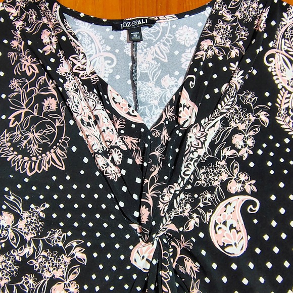 JOZ‎ & ALI Black Pink Paisley Floral Print Twist Neck 3X Top Plus Size - Picture 5 of 8